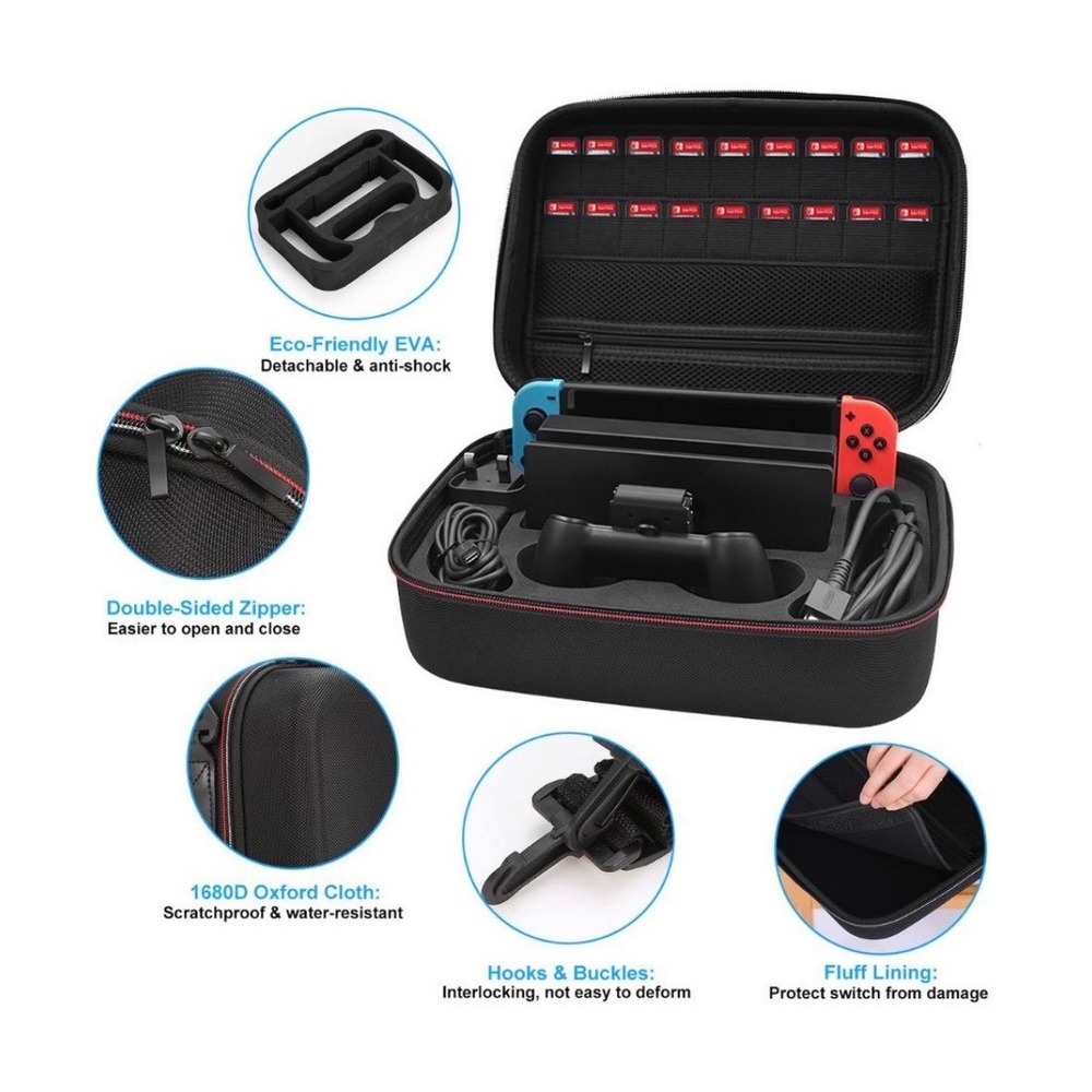 Deluxe Nintendo Switch 1,2 Travel Carrying Case Hvy Duty Hard Shell Shoulder Bag - Picture 2 of 8